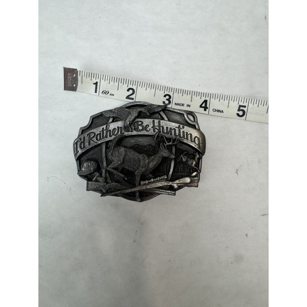 Vintage Belt Buckle Siskiyou Cowboy I'd Rather Be Hunting Deer Buck Pewter 1987 - Picture 6 of 6